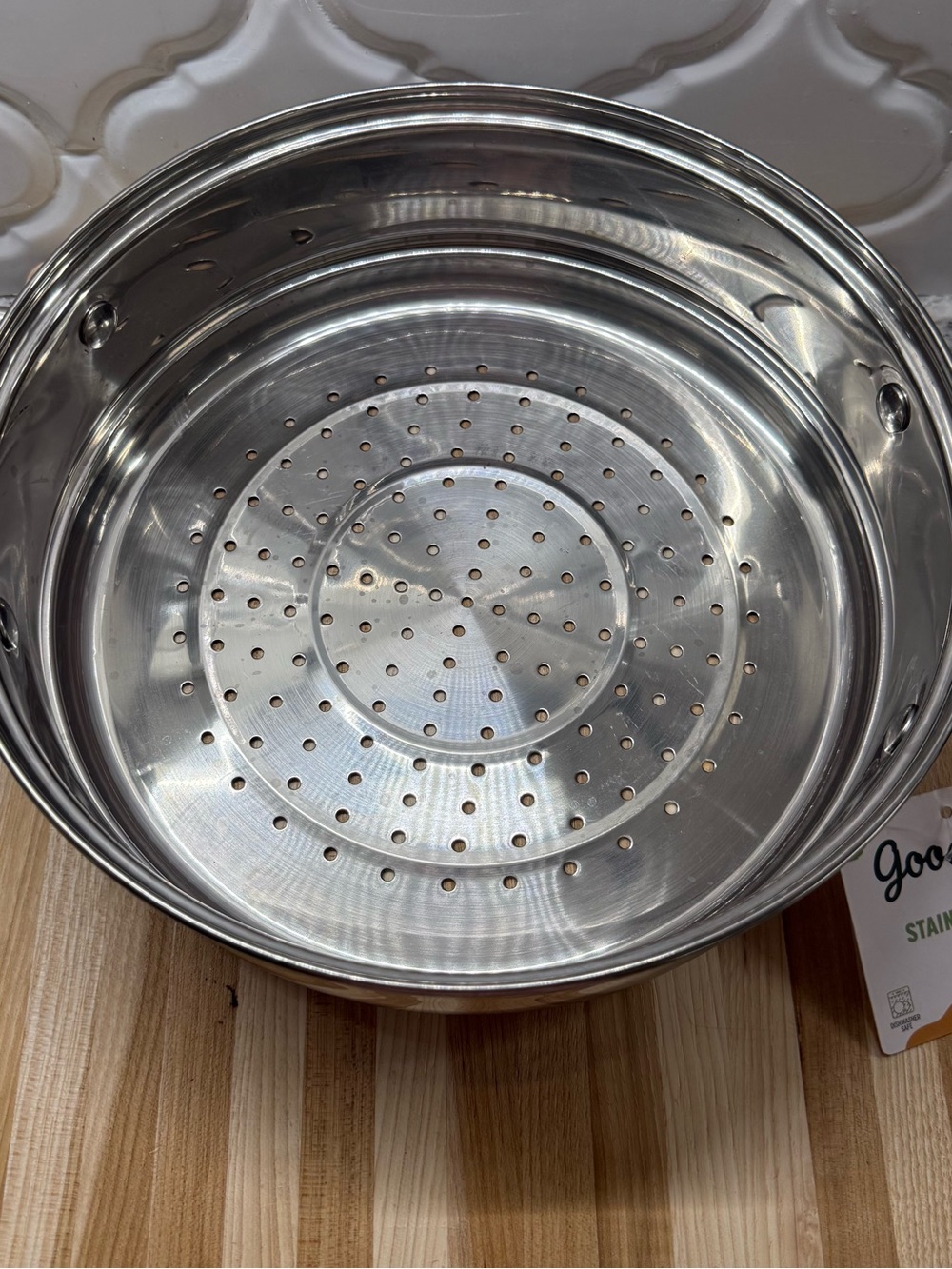 NWT Goodful Premium Stainless Steel Steamer Basket Insert 10” diameter, 3” high